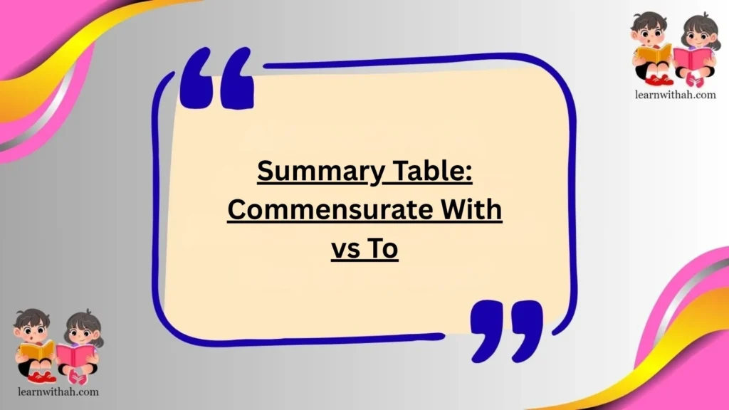 Summary Table: Commensurate With vs To
